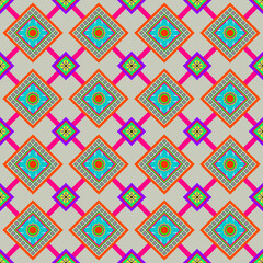 Ethnic Sout-East Asian retro geometry art create design flower and connect. Fashion seamless texture pattern vintage with colourful color. 