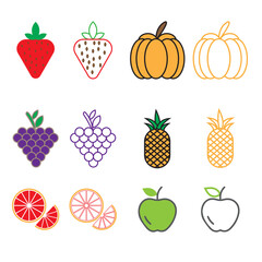 Fruit icons set flat style  Vector design 