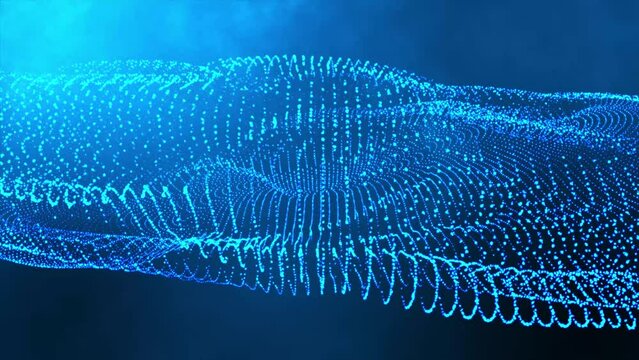 Abstract background with color lighting waves created by particles and dots that have a wonderful, futuristic.