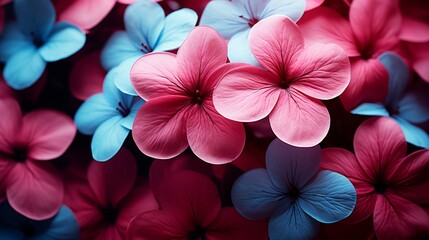 Vivid Petals Dance in Harmony - A Symphony of Blue and Pink Floral Photography Artistry