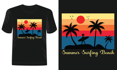 Summer Sufing Beach T-shirt Design Vector Illustration