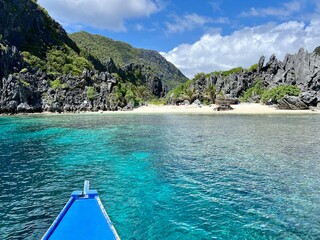 Amazing views of Coron island beaches in Philippines, from a traditional boat. High quality photo