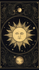 Obraz premium Sun pattern tarot card back cover, fortune teller card cover, sun pattern
