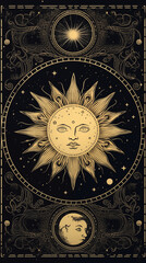 Sun Tarot card back cover, fortune teller cards cover, sun concept 2