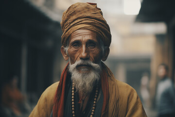 older Indian man in the street, urban portrait, elder man