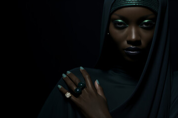 portrait of a woman in a dark green dress