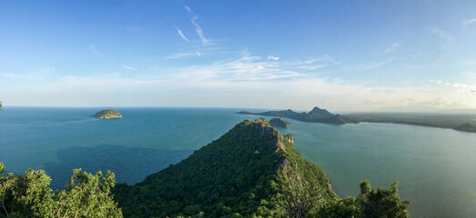 Aerial View of Clear Blue Sea and Islands. Viewpoint of Khao Lom Muak Mountain, Prachuap Khiri...