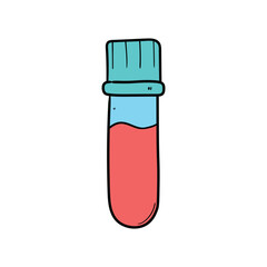 A hand-drawn doodle of a test tube with blood on a white background.