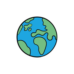 A hand-drawn doodle of the planet earth on a white background.