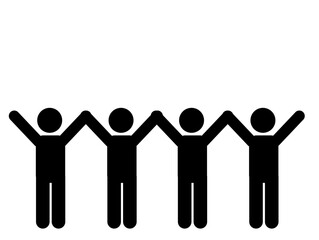 stick figure vector illustration, stick man, friendship pictogram, people hugging, holding hands