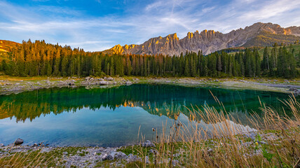 Lago di Carezza, emerald waters, enchanting Spruce forests, Latemar mountain vistas. A South Tyrol and Dolomites gem, captivating in every frame