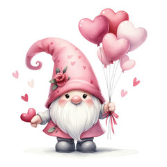 Happy Valentine's day gnome watercolor valentine cute gnome clipart - obrazy, fototapety, plakaty