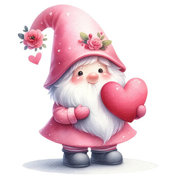 Happy Valentine's day gnome watercolor valentine cute gnome clipart