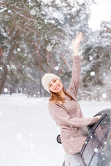 girl in the winter forest, snow in the forest, winter mood

