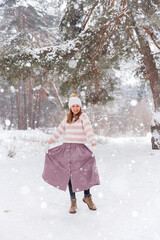girl in the winter forest, snow in the forest, winter mood

