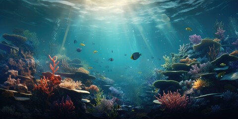 Underwater world with fish - obrazy, fototapety, plakaty
