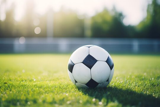 Sports Thrill: Soccer Ball on the Playing Field - Generative AI