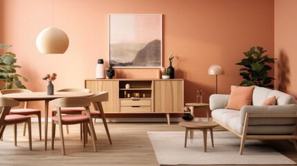 A simple Japanese studio apartment in peach color