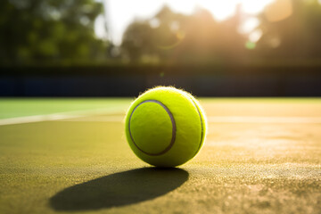 Athletic Sports Action - Tennis Ball on Court - Generative AI