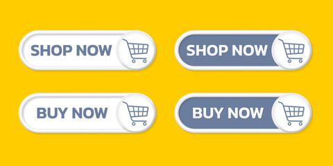 Shop now button. Buy icon with shopping cart. Online shopping web design element. Vector illustration.