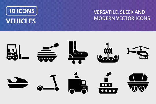 Vehicles Glyph Icons Set