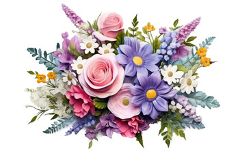beautiful and elegant flower arrangement or bouquet of colourful flowers isolated on transparent background. - obrazy, fototapety, plakaty