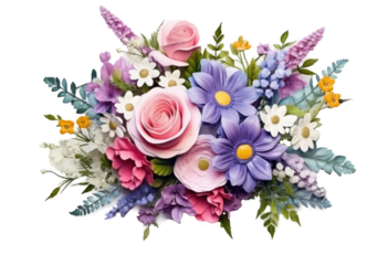 beautiful and elegant flower arrangement or bouquet of colourful flowers isolated on transparent background.