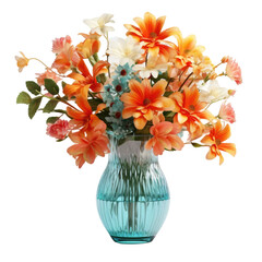 bouquet of spring flowers in a vase isolated on a transparent background