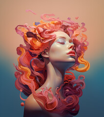 Fototapeta na wymiar 3D colored head of woman