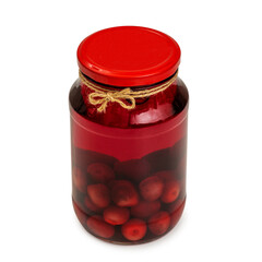 Cherry compote jar on a white background, isolated