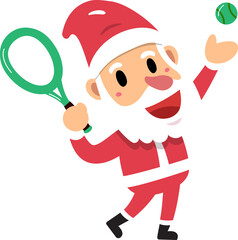 Cartoon santa claus playing tennis for design.