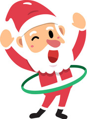 Cartoon santa claus exercising with hula hoop for design.