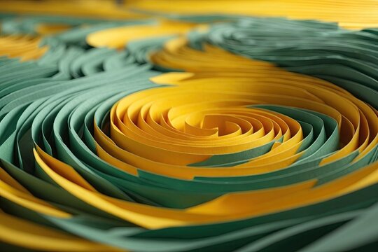 Abstract folded paper. Bright colorful yellow background. Maze made of paper.