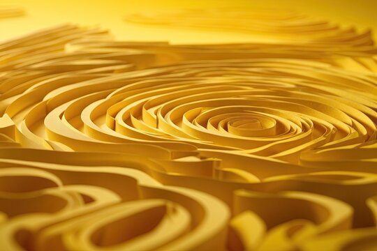 Abstract folded paper. Bright colorful yellow background. Maze made of paper.