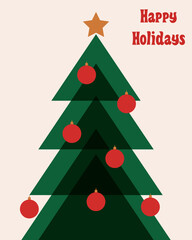 Geometric xmas tree retro style ilustration