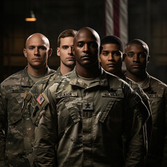 Fototapeta premium A group of army Respects the American flag in honor of the National Guard's Birthday. Generative AI