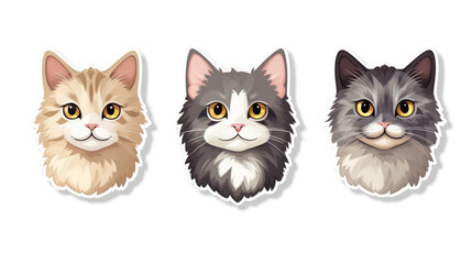 Cat portrait stickers with a selection of adorable cat breeds on a clean background.