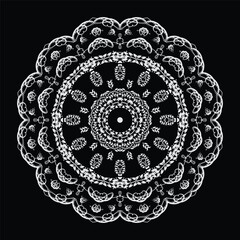 White line drawing flower mandalas. Vintage decorative elements. Oriental pattern, vector illustration. Islam, Arabic, 