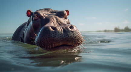 Fototapeta premium Common hippopotamus or hippo (Hippopotamus amphibius) showing aggression.