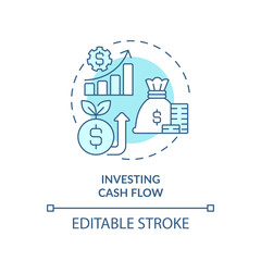 2D editable blue investing cash flow icon, monochromatic isolated vector, thin line illustration representing cash flow management.