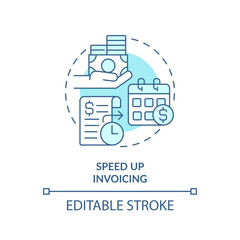 2D editable blue speed up invoicing icon, monochromatic isolated vector, thin line illustration representing cash flow management.