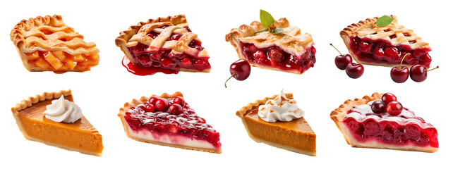Cherry pie, pumpkin pie, pies on white background