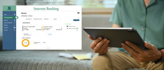 Cropped shot of modern senior man using easy online banking service at home