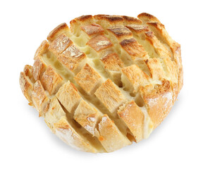 Delicious bread with tofu cheese isolated on white