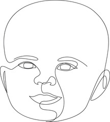 Baby face continuous line drawing. Cute baby one line style vector illustration.