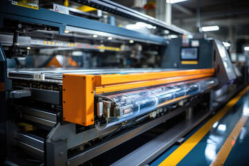 An industrial printing press machine operating on a factory floor, showcasing advanced manufacturing technology and automation. - obrazy, fototapety, plakaty