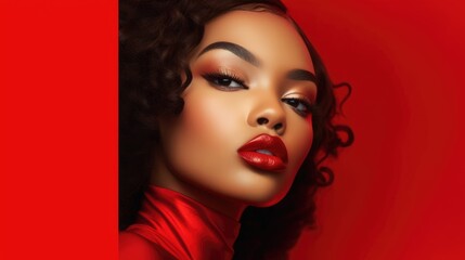 Beautiful woman with a red lipstick on lips. Beauty concept - obrazy, fototapety, plakaty