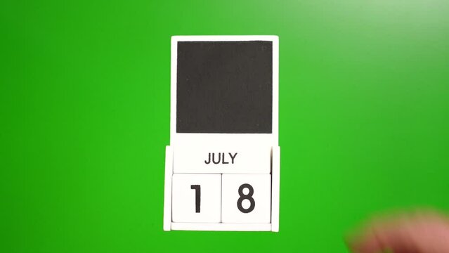 Calendar with the date July 18 on a green background. Illustration for an event of a certain date.
