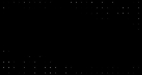 Fototapeta na wymiar Halftone circular frame on black background. White small diamonds grid pattern. Abstract snowy dust stars. Festive design. Polka dots ornament. Sky holidays space. Wavy cute amazing illustration