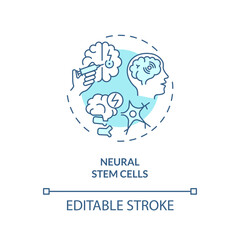 2D editable blue neural stem cells icon, monochromatic isolated vector, thin line illustration representing cell therapy.